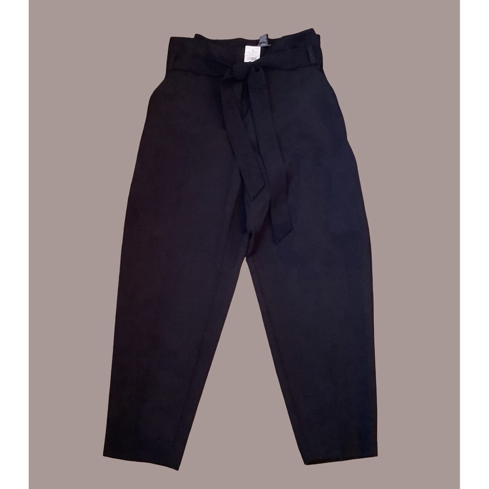 Ashley Stewart Black Twill Ankle Pants Belted Paper Bag Waist Slacks 18 NWT